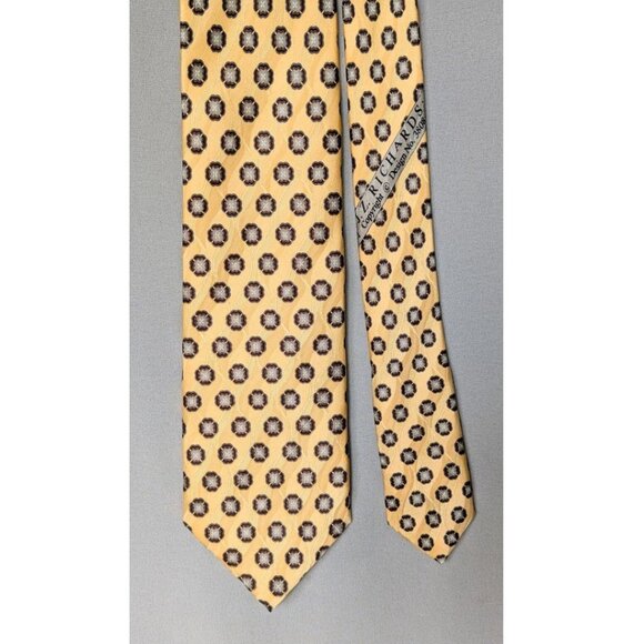 JZ Richards All Silk Jacquard Tie Floral Yellow Hand Made in USA 61" x 3 7/8" - Picture 2 of 5